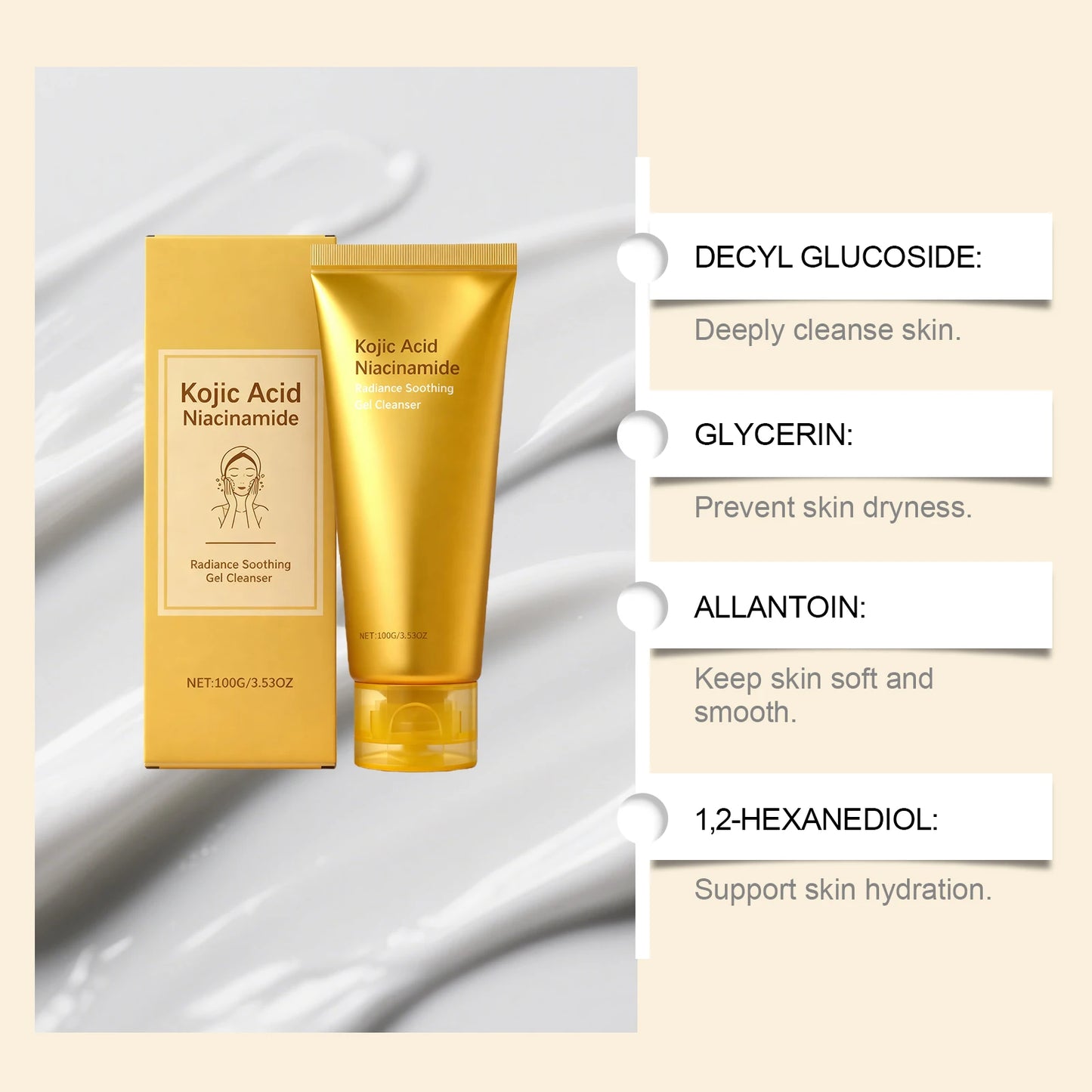 Radiance Soothing Gel Cleanser Skin Cleansing Brightening Hydrating Repair Face Foam Daily Cleanser for Sensitive Skin Skincare