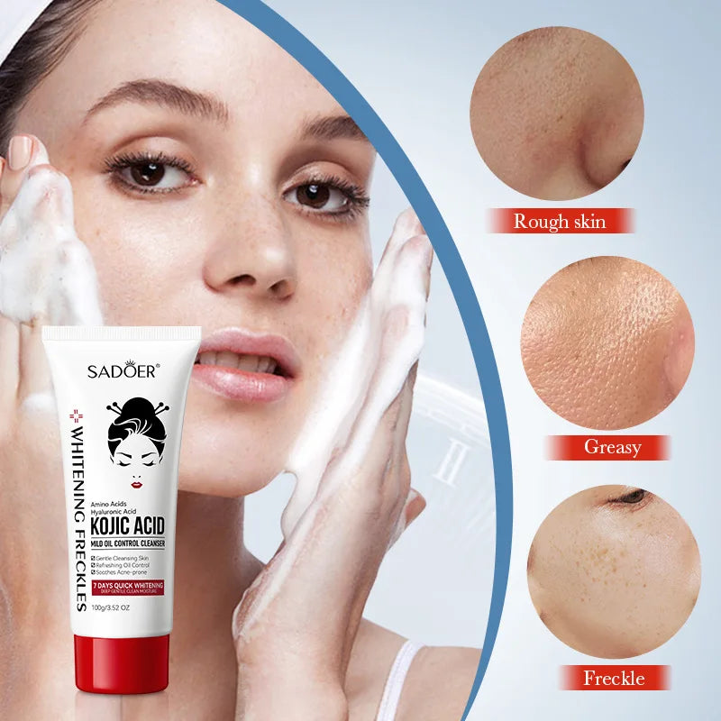 SADOER Kojic Acid Facial Cleanser Anti Wrinkle Face Wash Foam Facial Cleansing Mossee Moisturizing Brightening Facial Skin Care