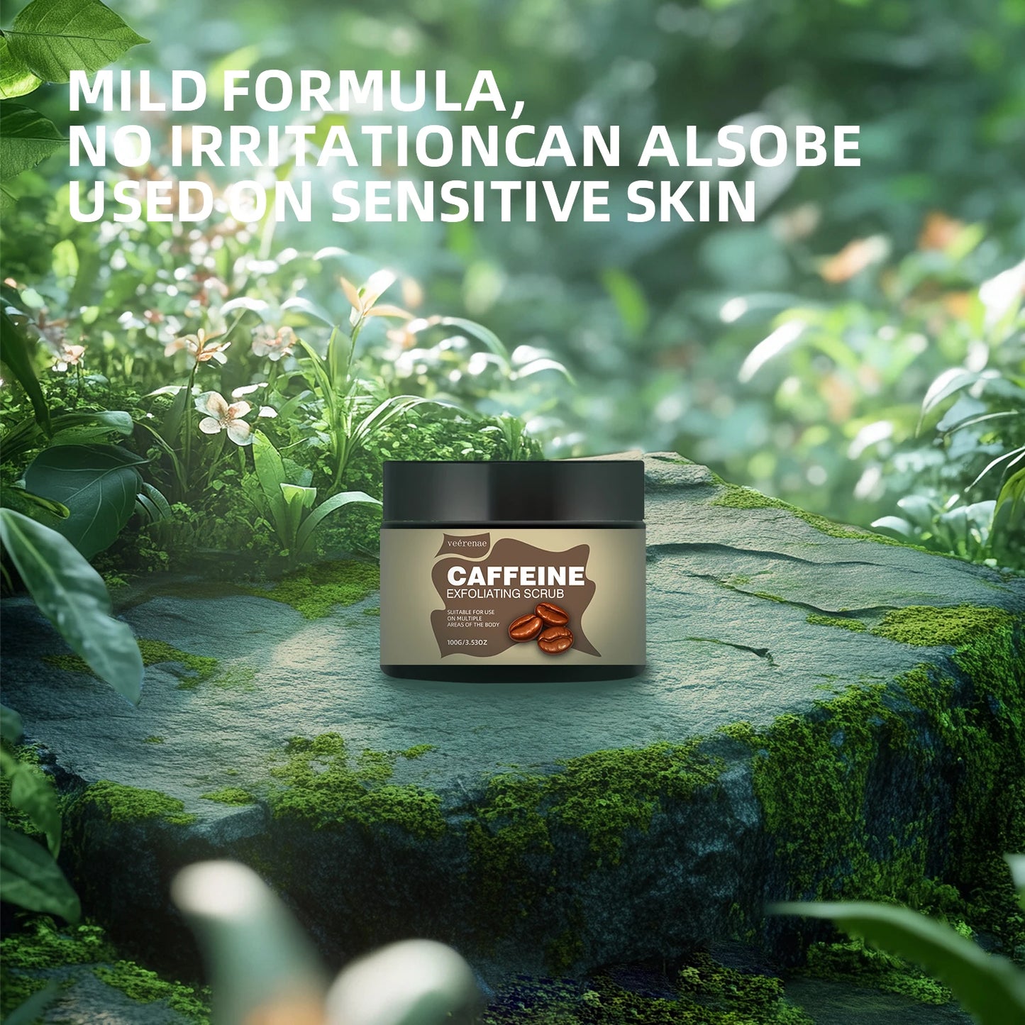 CAFFEINE EXFOLIATING SCRUB - Ice-cream texture, lightweight, non-sticky, non-pore-clogging. Ideal gift for all skin types