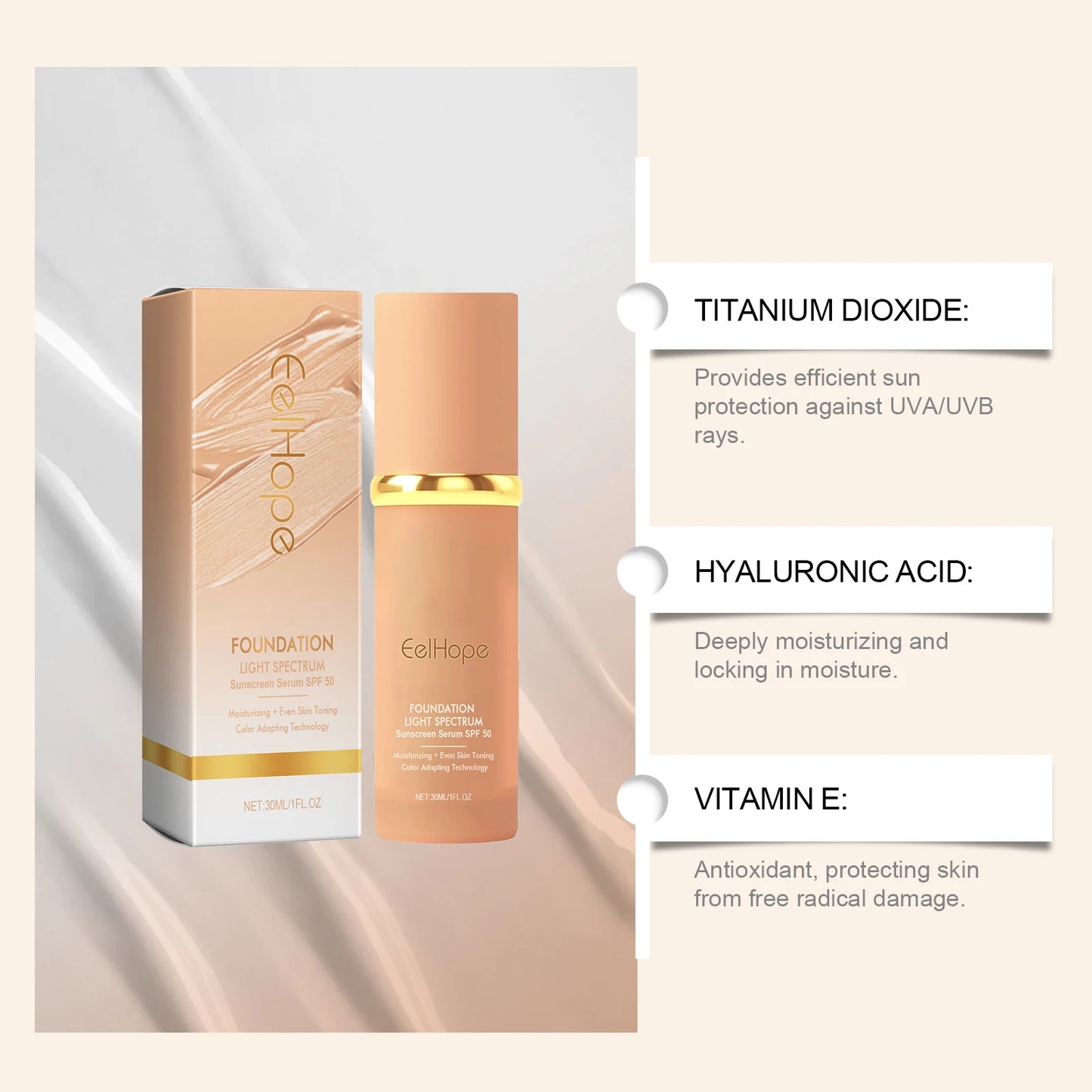 Color Changing Foundation Light Spectrum Sunscreen Serum SPF 50 Concealer Full Coverage Moisturizing Face Makeup Base Cosmetics