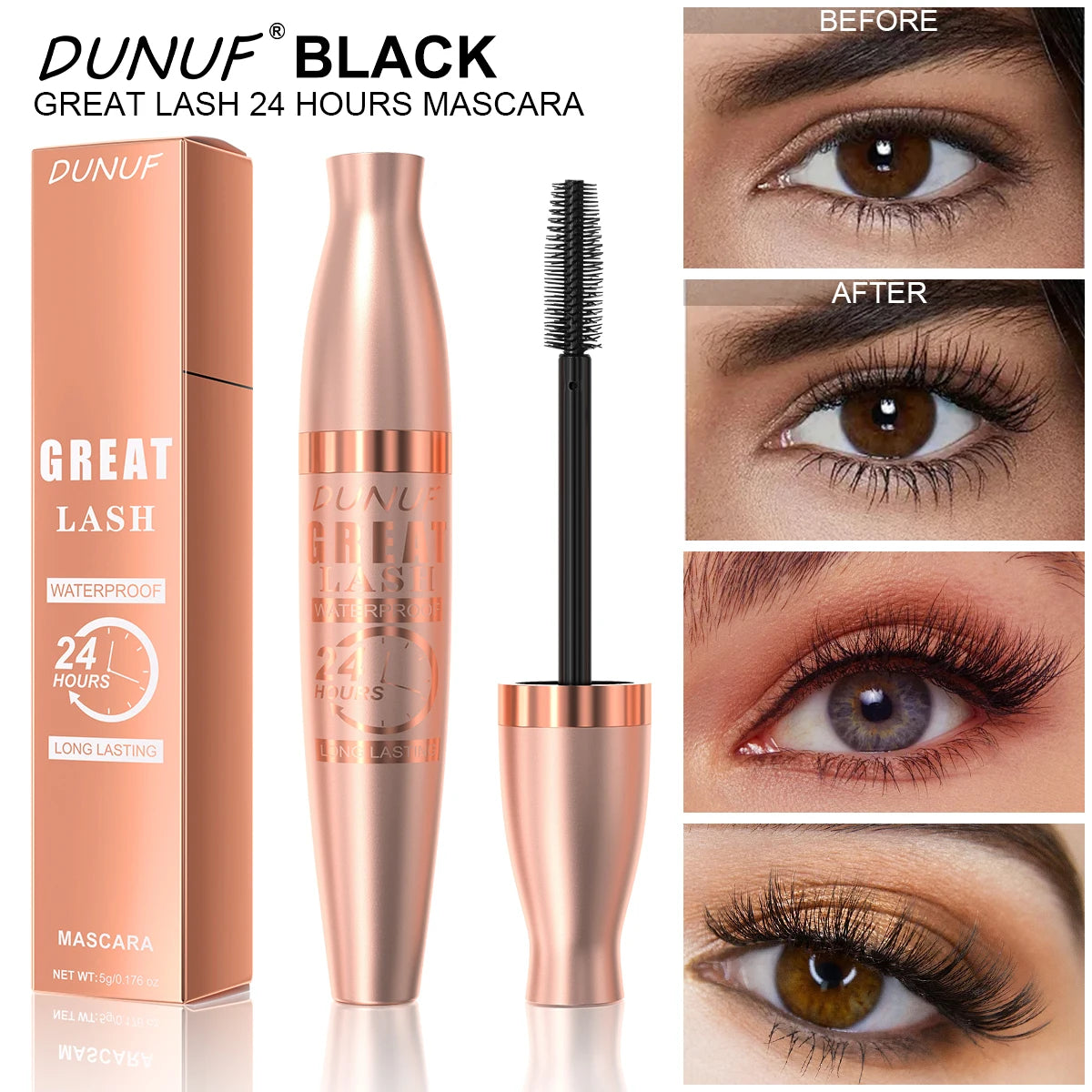 1pc/2pc/5pc/set Waterproof Black Mascara Lengthening Curling Long-lasting Volumizing Smudge-proof Y2K Daily & Party Makeup Gift