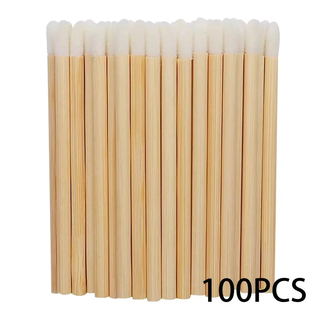 50/200pcs Bamboo Handle Lip Brushes Lipstick Gloss Wands Applicator Make Up Brush For Lip Eyelashes Extension Makeup Beauty Tool