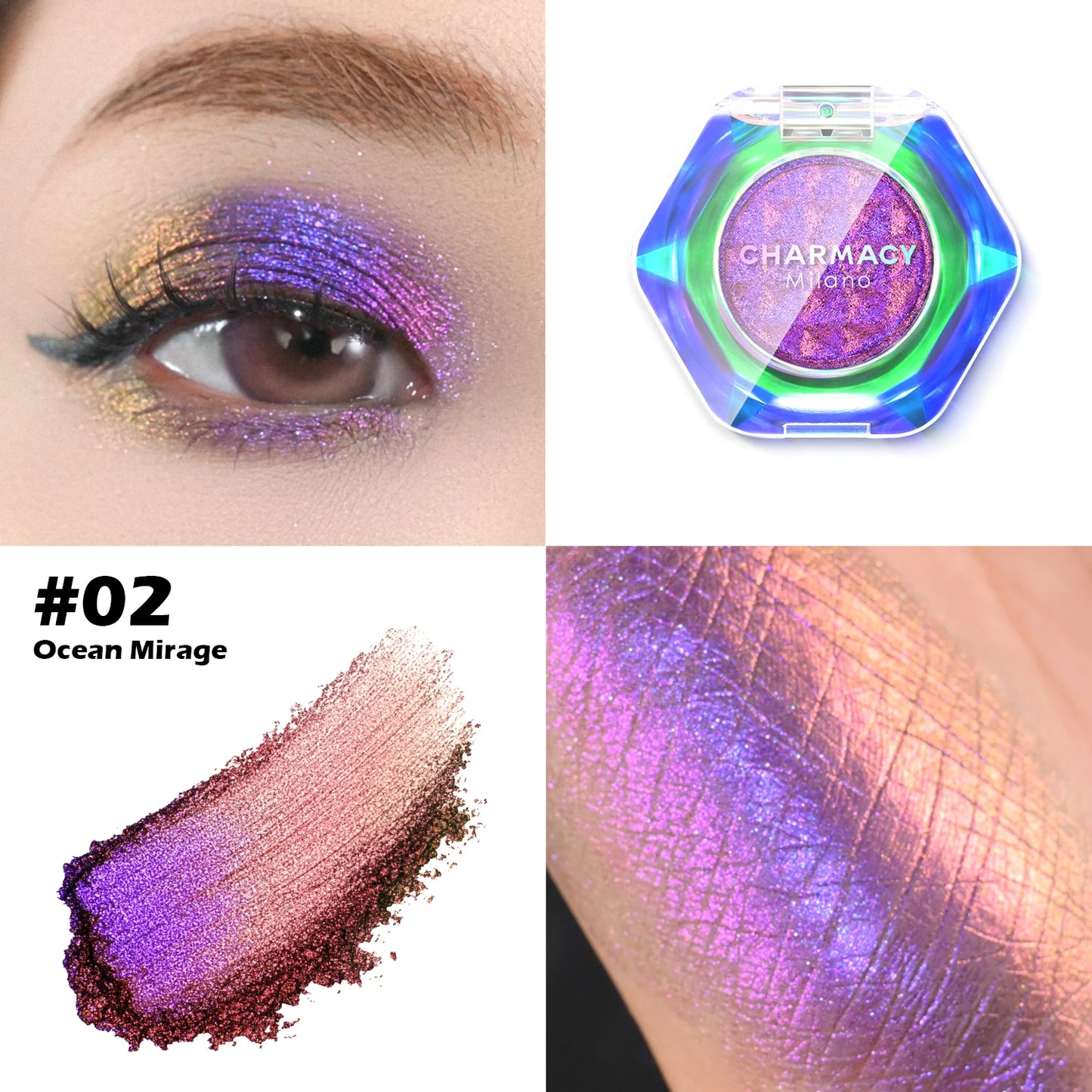 CHARMACY Multichrome Eyeshadow Palette 8 Colors Shimmer Waterproof Long-lasting Professional Eye Shadow Cosmetic Makeup