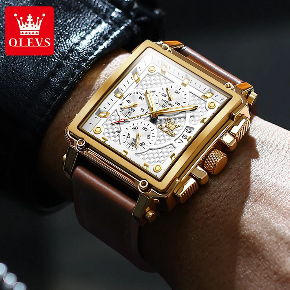 OLEVS 9925 Men's  Square Quality Quartz Wristwatch Chronograph Waterproof Original Watch for Man Luminous Date Luxury