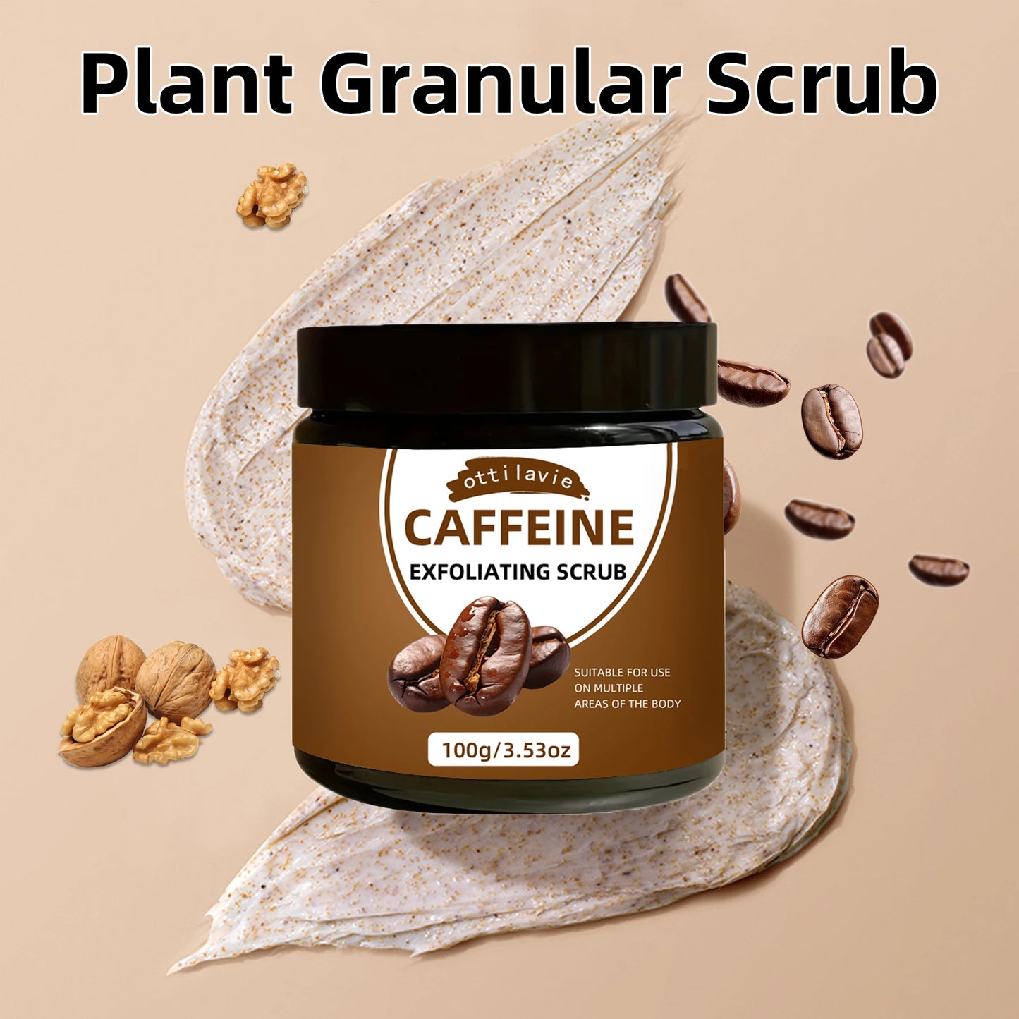 Ottilavie Caffeine Scrub 5.29OZ | Niacinamide & Vitamin C | Gentle Exfoliator for Face & Body | All Skin Types | Xmas & Valentin