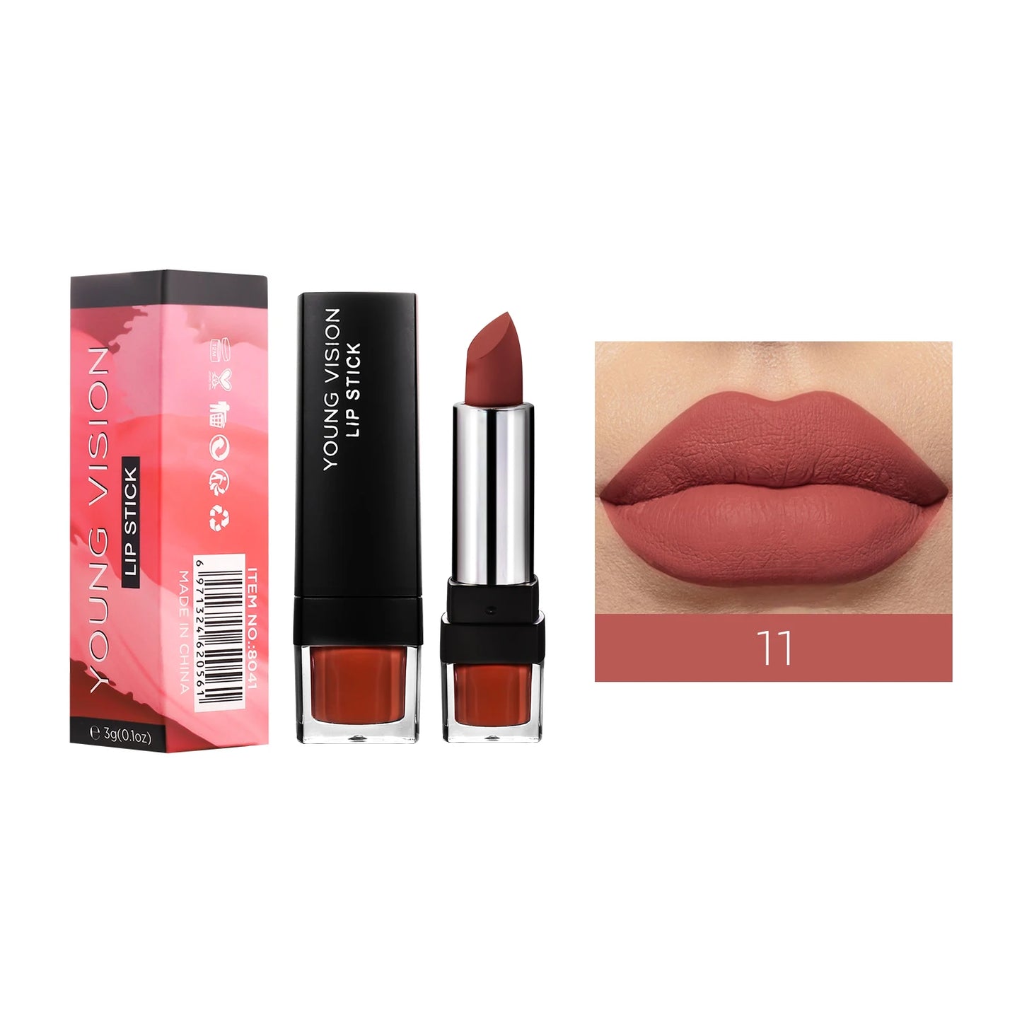 YOUNG VISION 12-Color Velvet Lipstick Long-Lasting Nude Waterproof Matte Non-Transfer Lipstick Women's Cosmetics Makeup