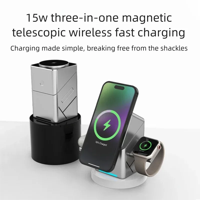 Magic Cube Spin Wireless Charger with Strong magnetic Force and 100W fast Charging, a new three-in-one desktop wireless char