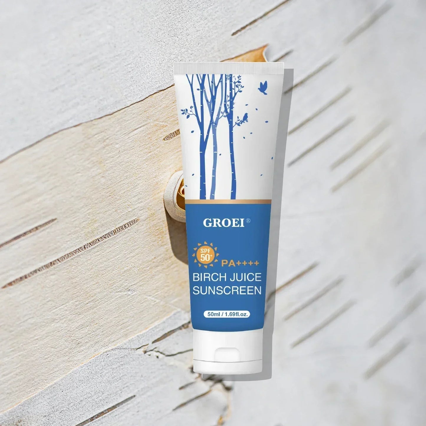 GROEI 50ml Birch Tree Sunscreen, SPF50+ PA++++, Oil-Free Non-Sticky, Hydrating Gentle for Daily Sun Protection