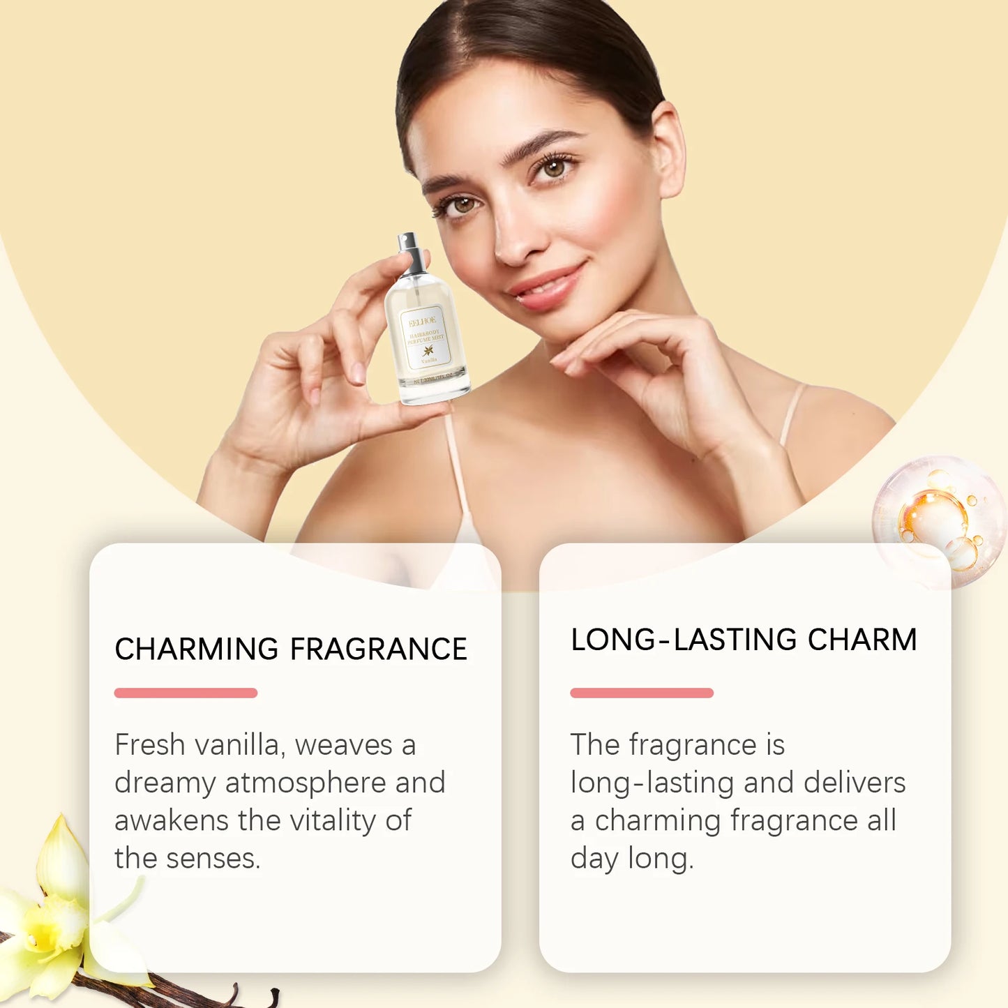 EELHOE 30ml Vanilla Body Perfume Mist Fresh Natural Romantic Scent Lasting Pheromone Comforting Body Hair Eau De Parfum Spray
