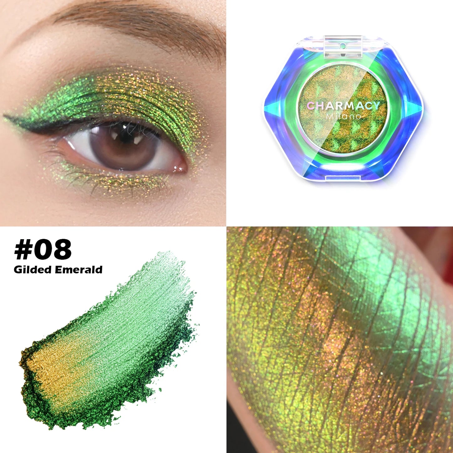 CHARMACY Multichrome Eyeshadow Palette 8 Colors Shimmer Waterproof Long-lasting Professional Eye Shadow Cosmetic Makeup