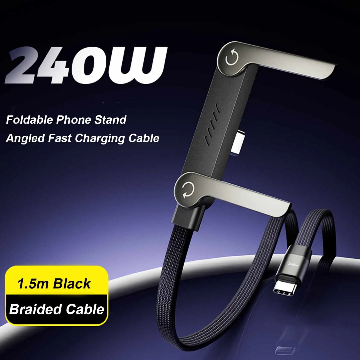 240W Fast Charging Foldable Phone Holder Data Cable 5 FT Fast Charging Cable Phone Tablet Foldable Holder for Android/Tablet
