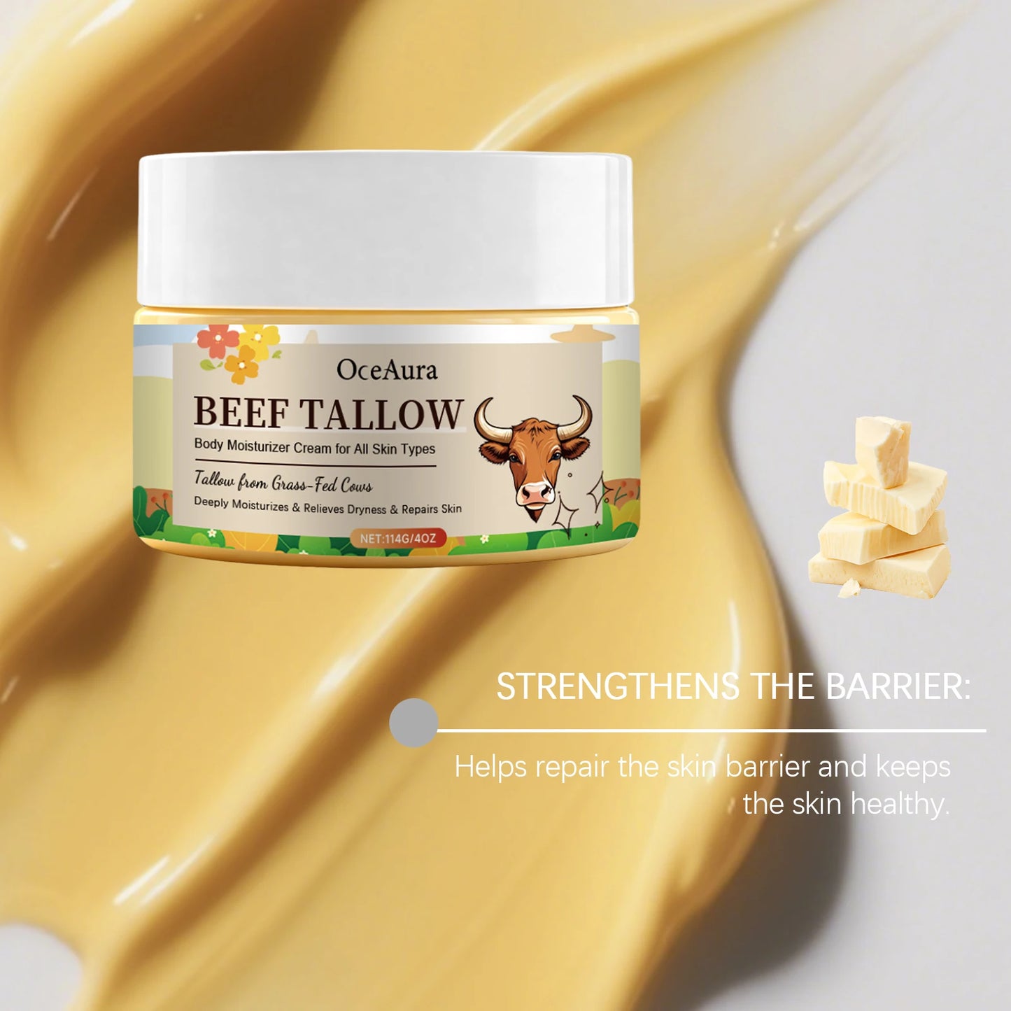 Deep Moisturizing Cream for Dry Skin Nourishing Tallow Based Body Lotion Soothing Relief for Rough Skin Daily Face Body Care 4oz