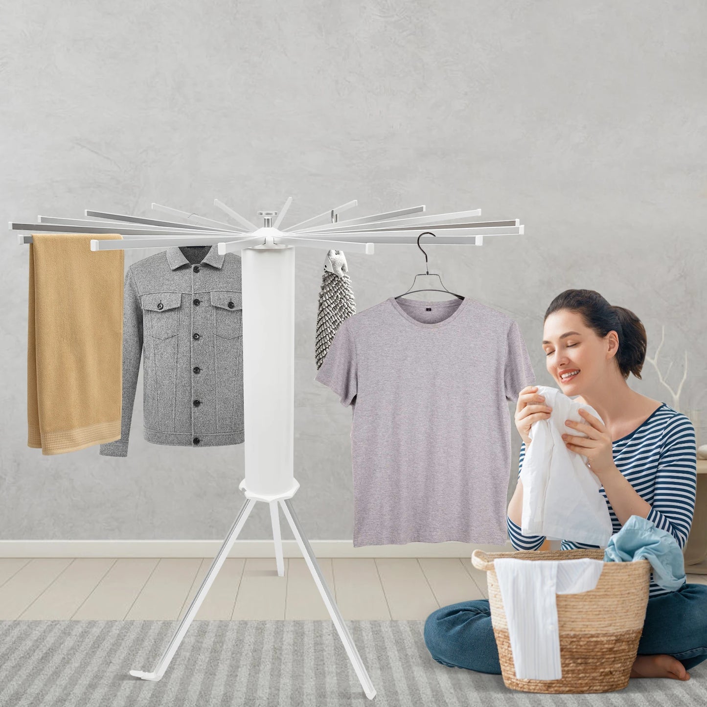 16 Pole Foldable Drying Rack,Tripod Clothes Drying Rack,Laundry Drying Rack,Garment Rack Can Dry Towels, Bath Towels, Shoes,Hats