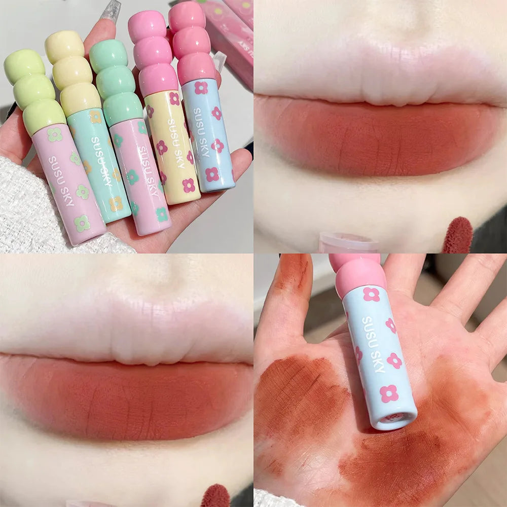 1/5Pcs Candied Fruit Lip Mud Milk Mist Velvet Matte Lip Gloss Long Lasting Not Easy To Stick Cup LipGlaze Almond Brown Pink