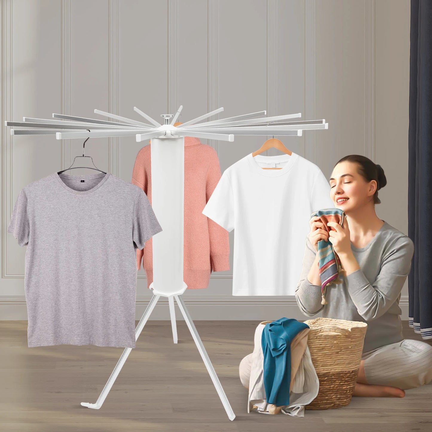 16 Pole Foldable Drying Rack,Tripod Clothes Drying Rack,Laundry Drying Rack,Garment Rack Can Dry Towels, Bath Towels, Shoes,Hats