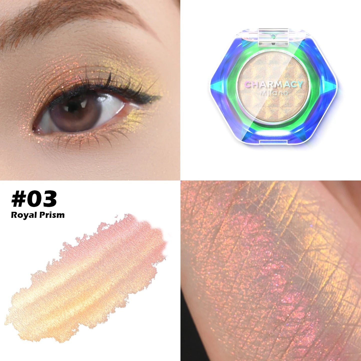 CHARMACY Multichrome Eyeshadow Palette 8 Colors Shimmer Waterproof Long-lasting Professional Eye Shadow Cosmetic Makeup
