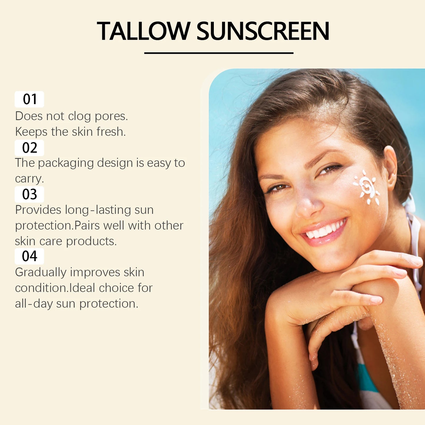 Tallow Brightening Sunscreen Spf30+ Anti Sunburn UV Long-Lasting Sun Protection Waterproof Moisturizing Face Sunscreen Product