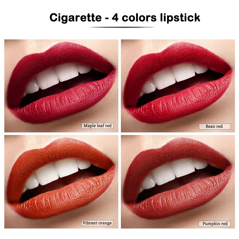 4 Colors Cigarette Lipstick Set Velvet Matte Waterproof Long-lasting Lip Non-Stick Cup Lip Gloss Makeup for Women's Cosmetics