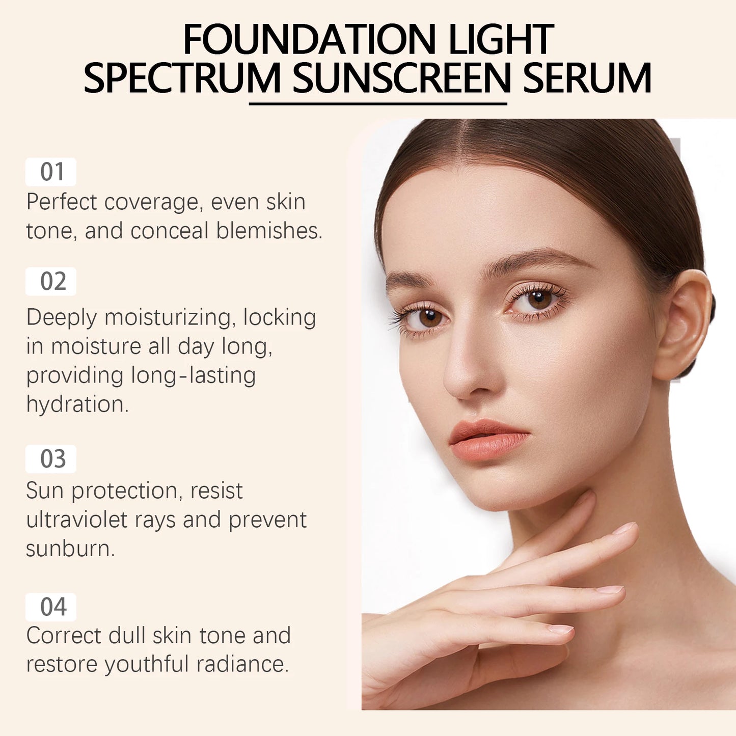 Color Changing Foundation Light Spectrum Sunscreen Serum SPF 50 Concealer Full Coverage Moisturizing Face Makeup Base Cosmetics