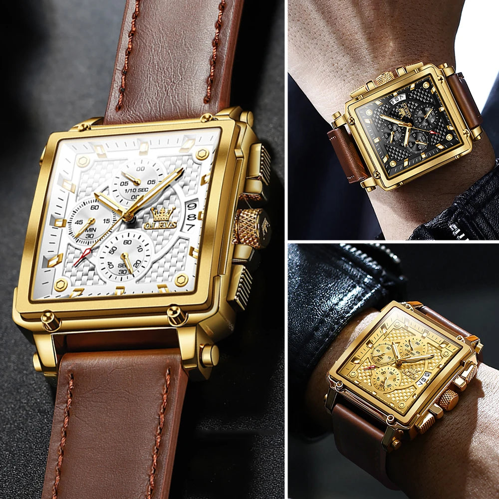 OLEVS 9925 Men's  Square Quality Quartz Wristwatch Chronograph Waterproof Original Watch for Man Luminous Date Luxury