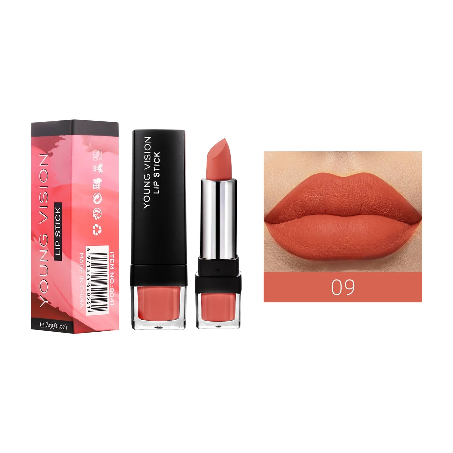 YOUNG VISION 12-Color Velvet Lipstick Long-Lasting Nude Waterproof Matte Non-Transfer Lipstick Women's Cosmetics Makeup