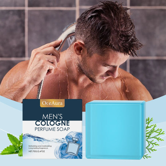 OceAura Men's Perfume Bath Soap Gentle Cleansing Body Skin Refreshing Non-oily Comfort Care Soap Cool Texture 70g