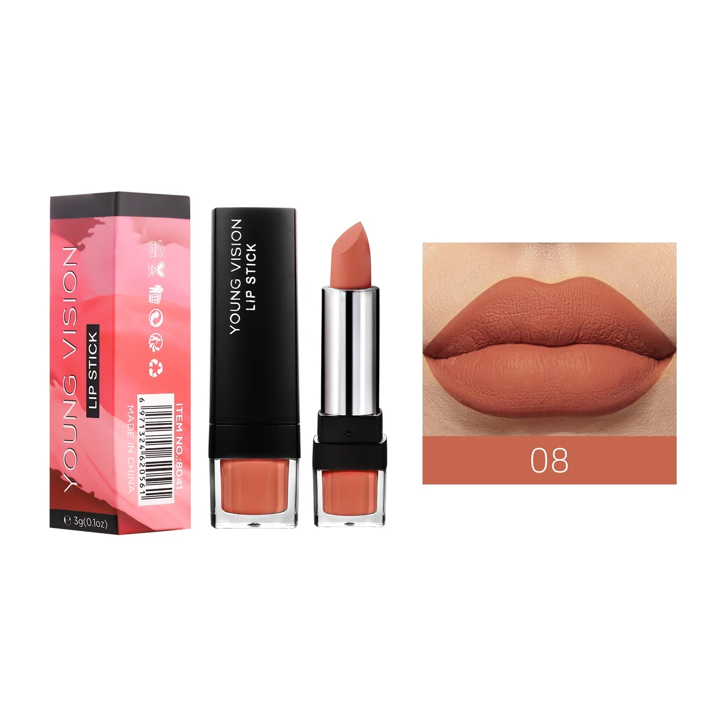 YOUNG VISION 12-Color Velvet Lipstick Long-Lasting Nude Waterproof Matte Non-Transfer Lipstick Women's Cosmetics Makeup