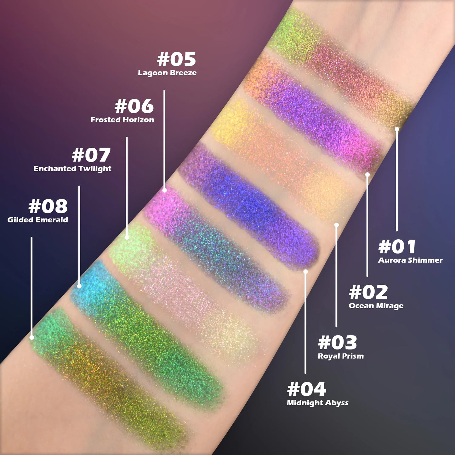 CHARMACY Multichrome Eyeshadow Palette 8 Colors Shimmer Waterproof Long-lasting Professional Eye Shadow Cosmetic Makeup