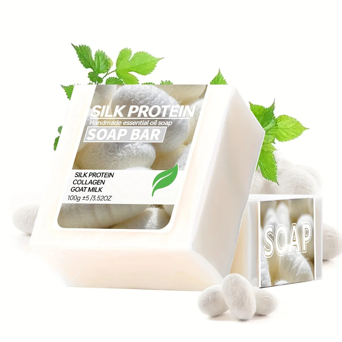 2Pcs/Silk Protein Drawing Soap Goat Milk Moisturizing Cleansing Soap Collagen Soap