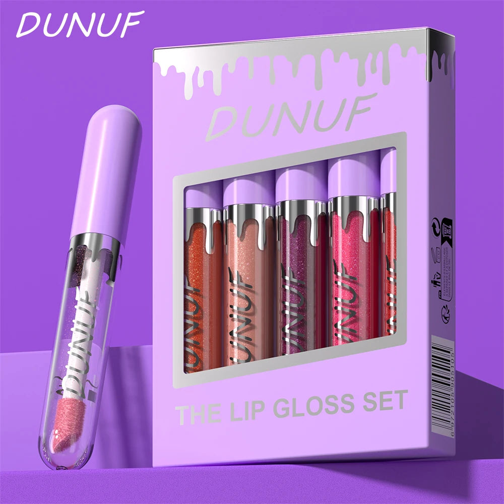 Lip Gloss Lip Oil Set, Glitter Lipstick Shimmer Moisturizing Hydrating Waterproof Non-sticky, Deep Red, Y2K Makeup Christmas