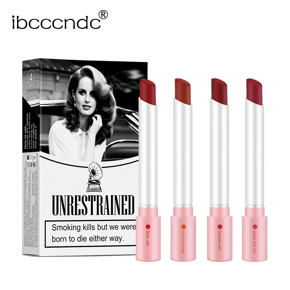 4 Colors Cigarette Lipstick Set Velvet Matte Waterproof Long-lasting Lip Non-Stick Cup Lip Gloss Makeup for Women's Cosmetics