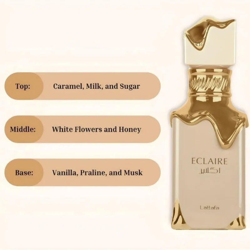 Lattafa Eclaire Vanilla Caramel Sweet Floral Eau de Parfum Long-Lasting Fragrance for Women 3.40 Ounce