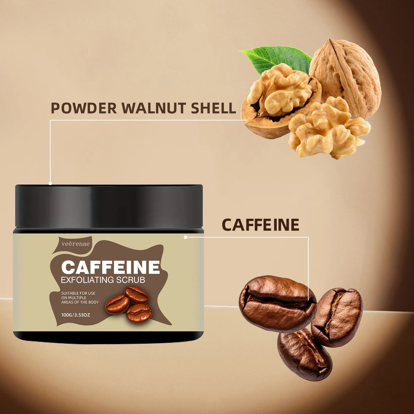 CAFFEINE EXFOLIATING SCRUB - Ice-cream texture, lightweight, non-sticky, non-pore-clogging. Ideal gift for all skin types