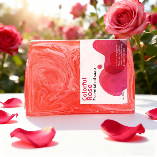 100g Colorful Rose Cleaning Soap Moisturizing Skin Care Damascus Rose Extract Essence Cleansing Bath Soap