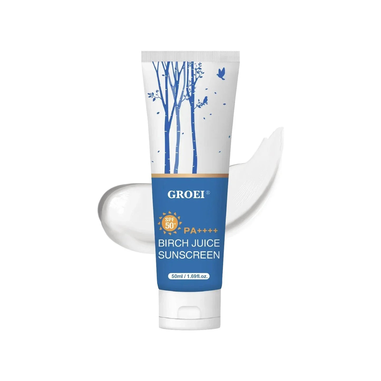 GROEI 50ml Birch Tree Sunscreen, SPF50+ PA++++, Oil-Free Non-Sticky, Hydrating Gentle for Daily Sun Protection