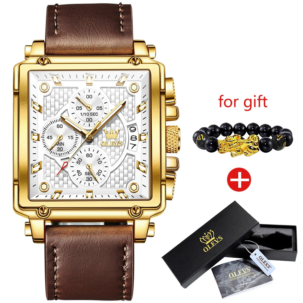 OLEVS 9925 Men's  Square Quality Quartz Wristwatch Chronograph Waterproof Original Watch for Man Luminous Date Luxury