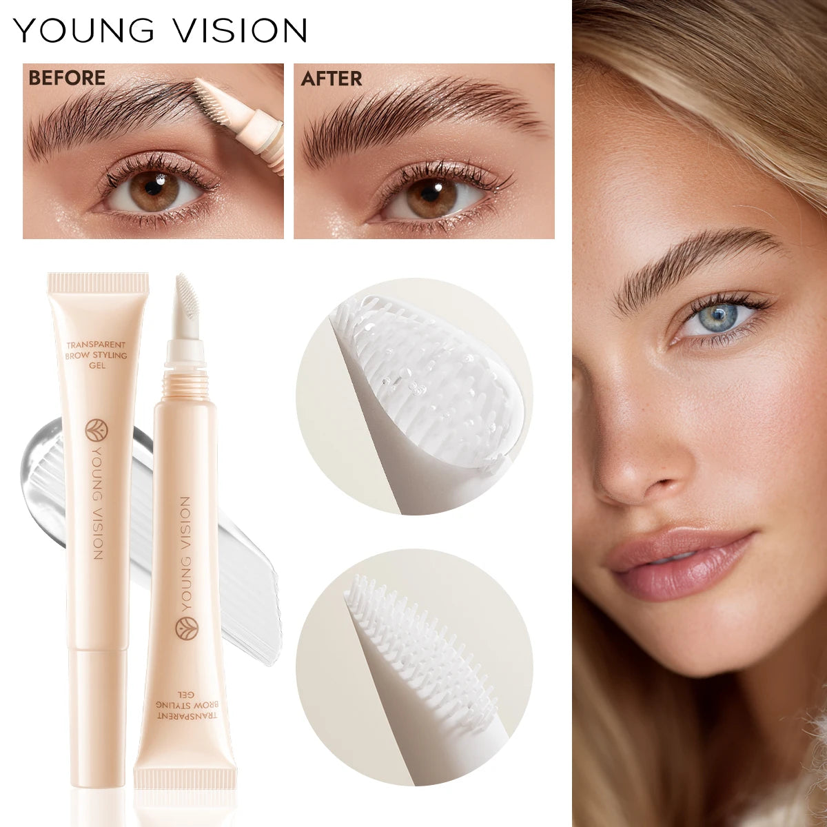YOUNG VISION 3D Brow Gel Waterproof & Smudge-Proof Silicone Brush Tip Long-Lasting Hold All-Day Wear Defined eyebrow gel