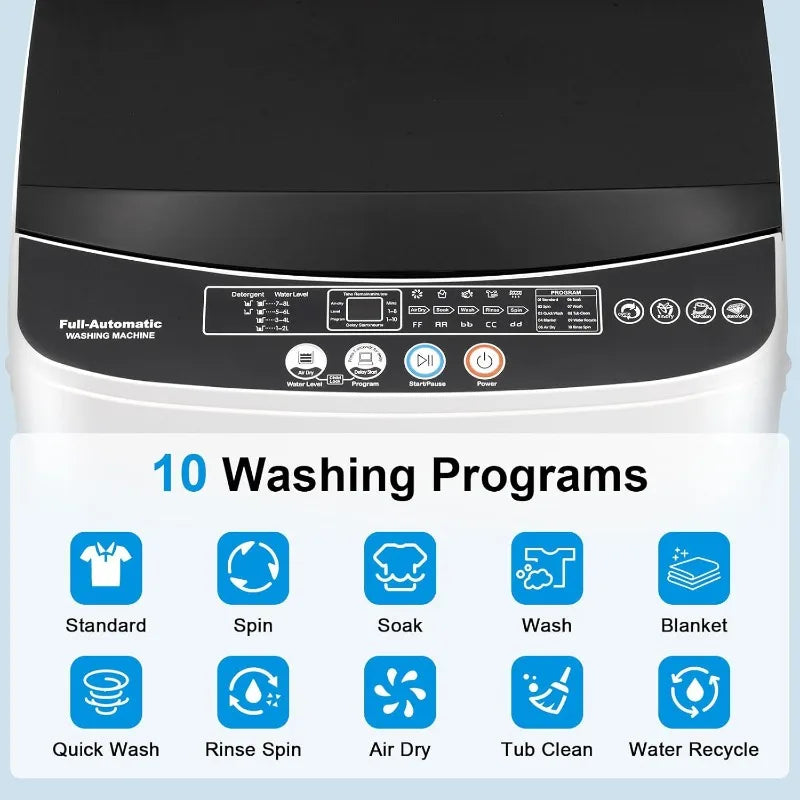 17LBS Full Automatic Portable Washer Spinner - 10 Programs with Child Lock & Energy-Saving, Compact Design Customized