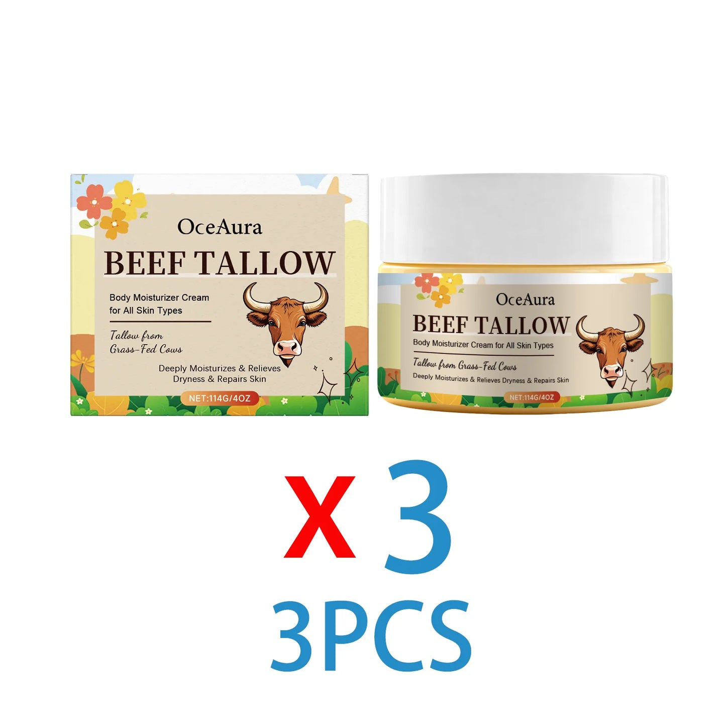 Deep Moisturizing Cream for Dry Skin Nourishing Tallow Based Body Lotion Soothing Relief for Rough Skin Daily Face Body Care 4oz