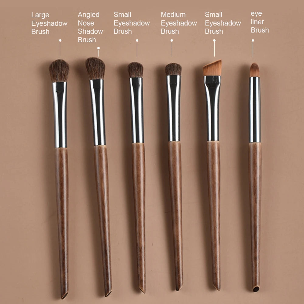 6pcs Soft Horse Hair Eye Makeup Brush Set - Complete Eyeshadow/Blending/Brow/Lip brush Tools