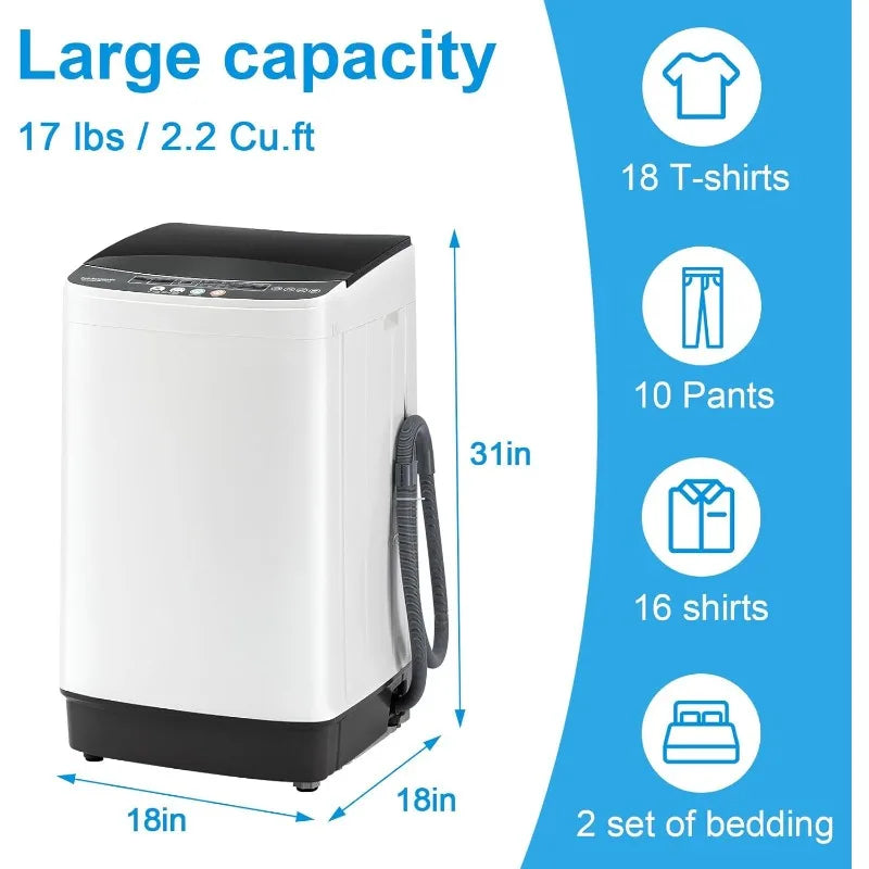 17LBS Full Automatic Portable Washer Spinner - 10 Programs with Child Lock & Energy-Saving, Compact Design Customized