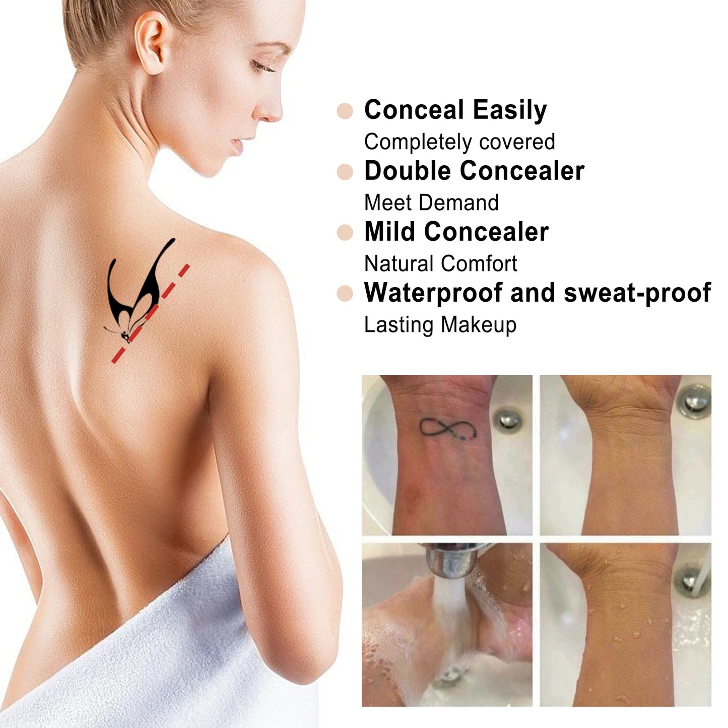 Tattoo Concealer Waterproof Brightening Cover Tattoo Dark Circles Acne Marks Scars Birthmarks Invisible Two-tone Concealer