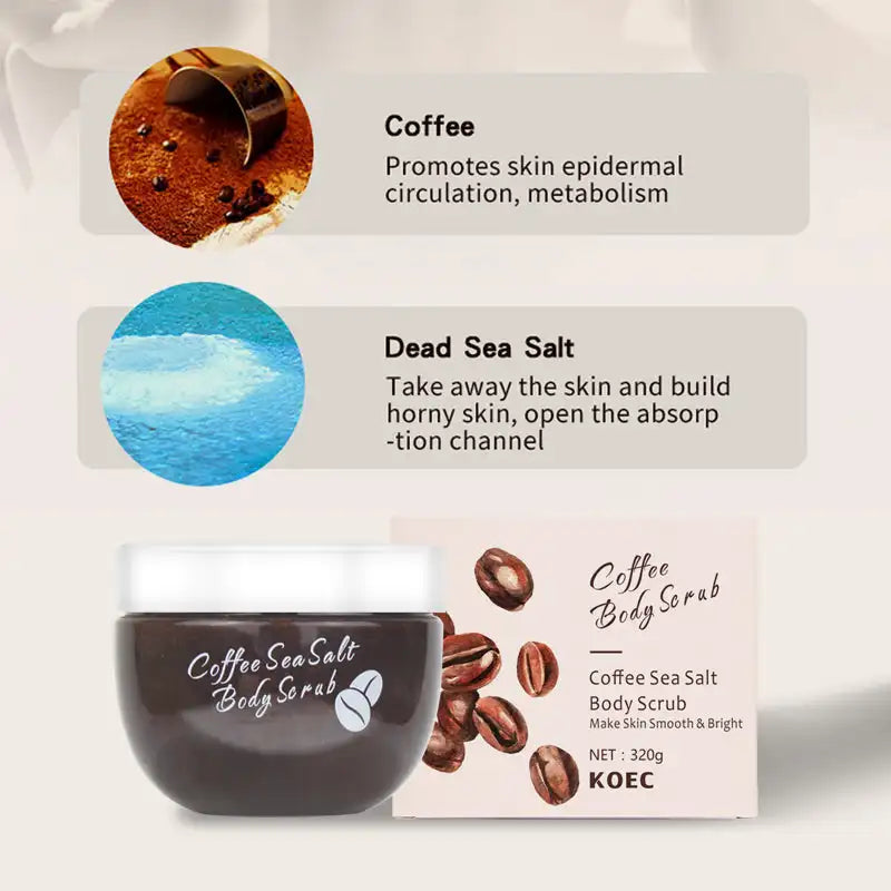 320g KOEC Coffee Dead Sea Salt Exfoliator Body Scrub Bath Salt Moisturizing Exfoliating Antioxidant Elasticity Fade Stretch Mark