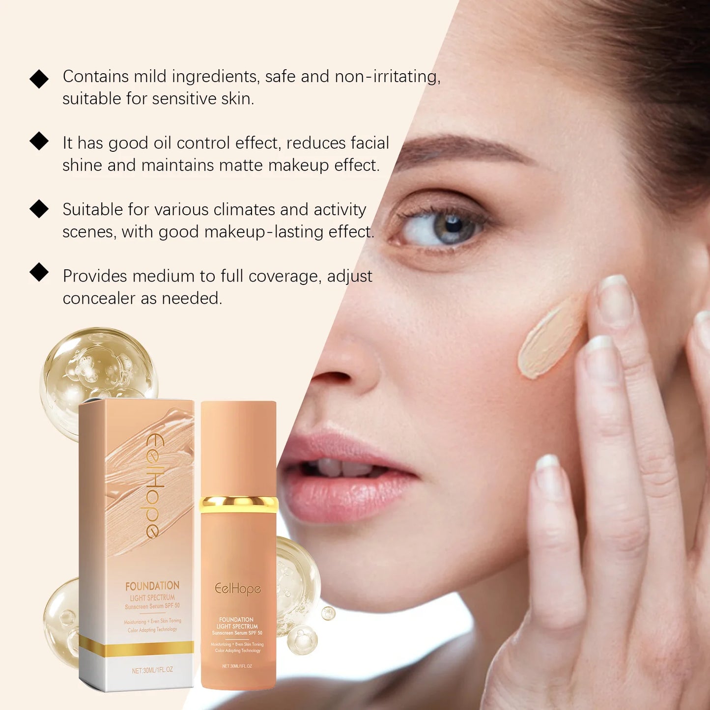 Foundation Color Changing Light Spectrum Sunscreen SPF 50 Concealer Long-lasting Full Coverage Liquid Foundation Base Cosmetics