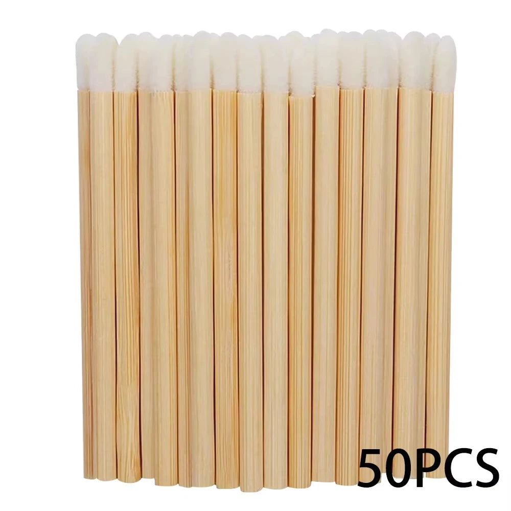 50/200pcs Bamboo Handle Lip Brushes Lipstick Gloss Wands Applicator Make Up Brush For Lip Eyelashes Extension Makeup Beauty Tool