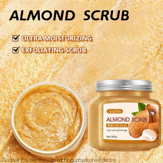 Almond Scrub 350g - Hypoallergenic Exfoliating Wipe Suitable for All Skin Types, Alcohol-Free, Rich in Walnut Shell Powder, Glycerin, Etc., Suitable for Dry and Dull Skin, Deep Cleans Pores by Rubbing on the Skin, with Almond