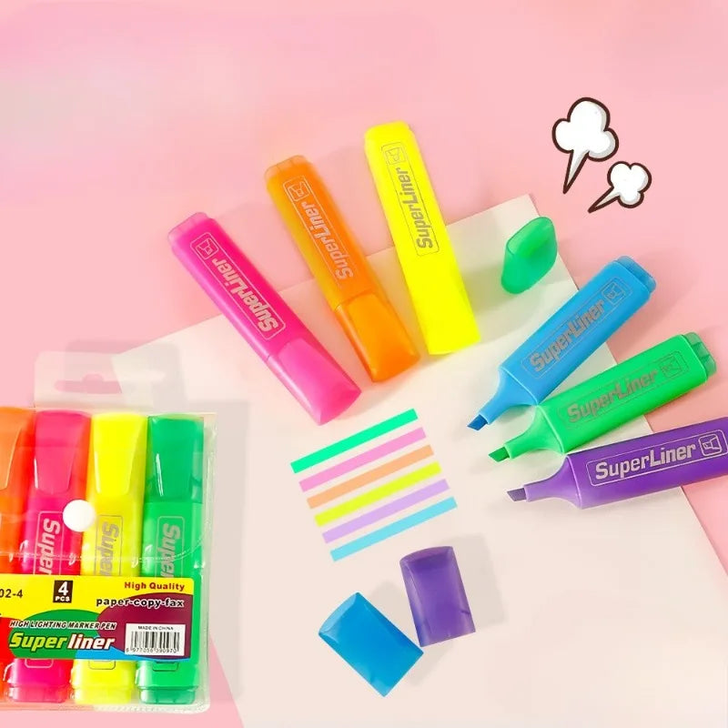 6pcs/Set Blique Highlighters Explosive Marker Colorful Underline Marker High Capacity Highlighter Office School Supplies