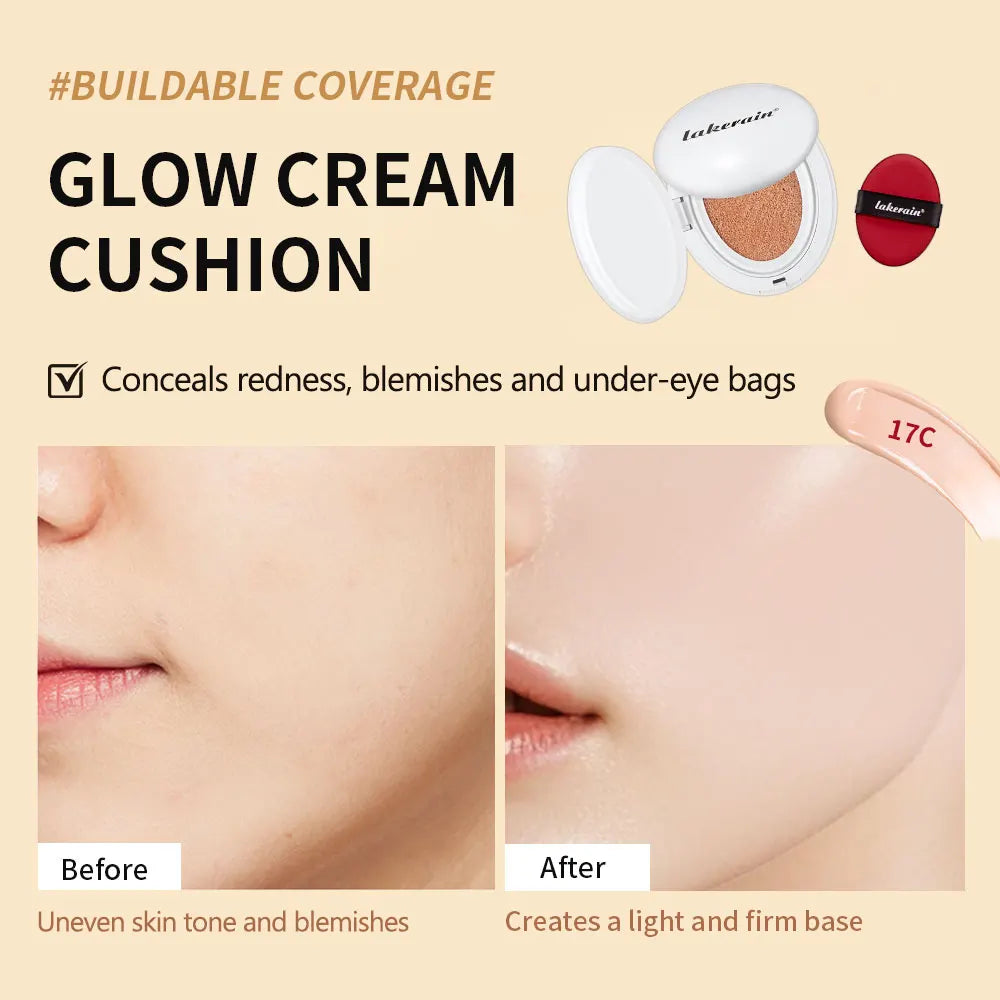 Glow CC Cream Cushion Natural Concealer Whitening Long-lasting Moisturizing Oil Control Foundation Face Base Makeup Cosmetic